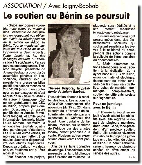 Yonne Républicaine du 20/10/2008